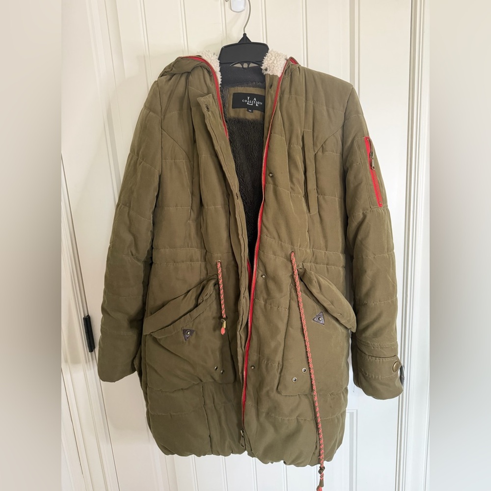 Coalition LA Puffer Coat in olive green